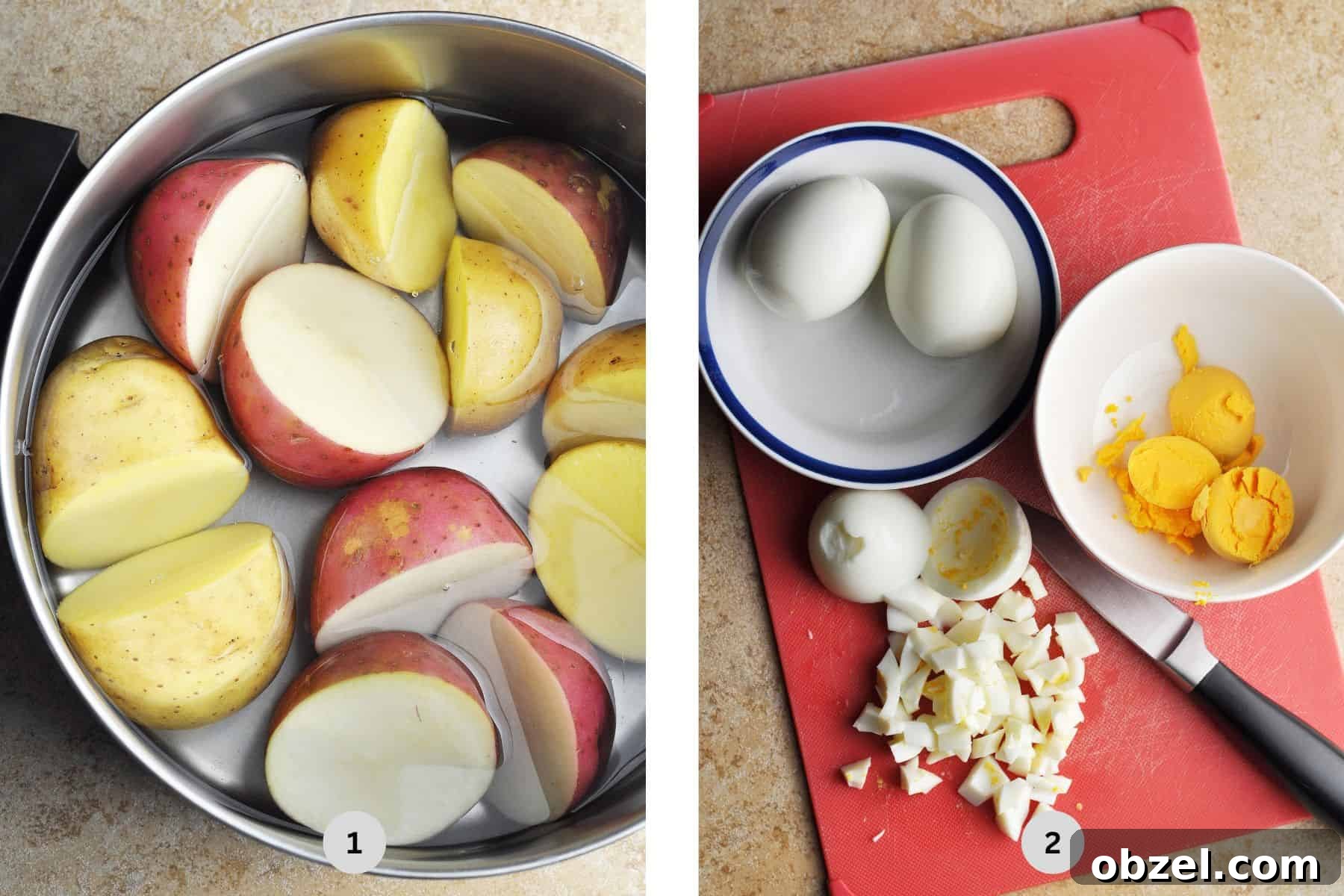 Potatoes cooking for potato salad