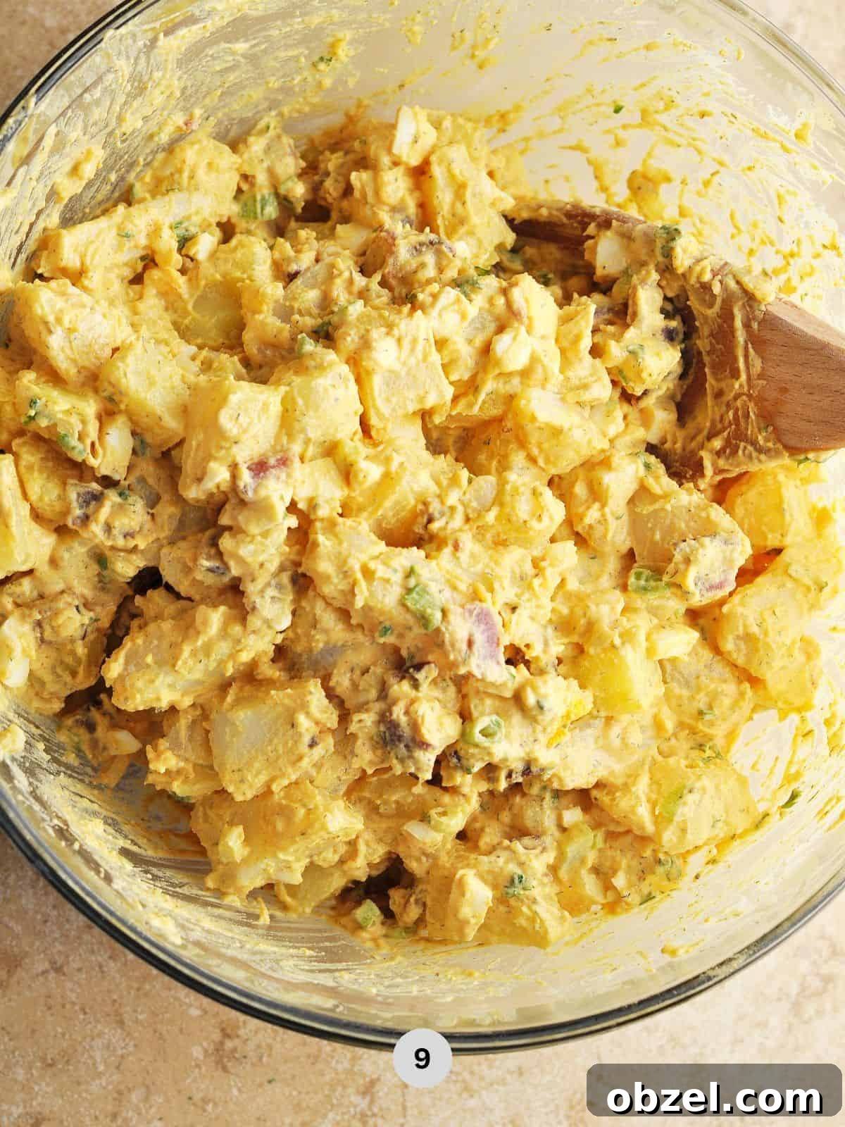 Finished creamy potato salad with bacon