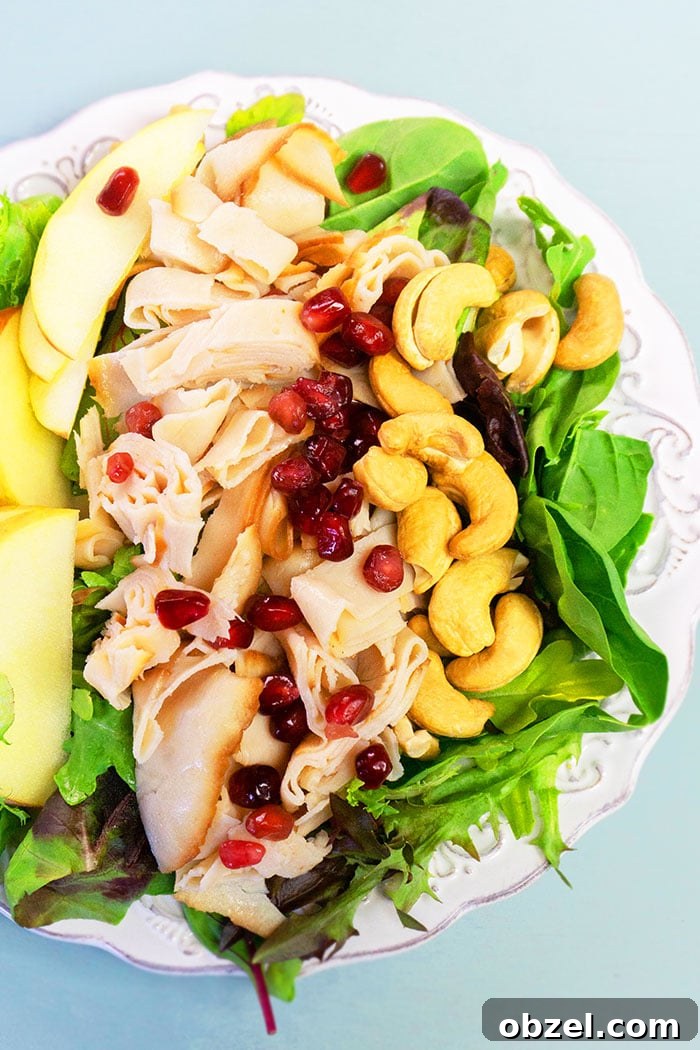 One Bowl Harvest Fall Salad Recipe 2 Easy Homemade Fall Salad in White Plate- Overhead Shot