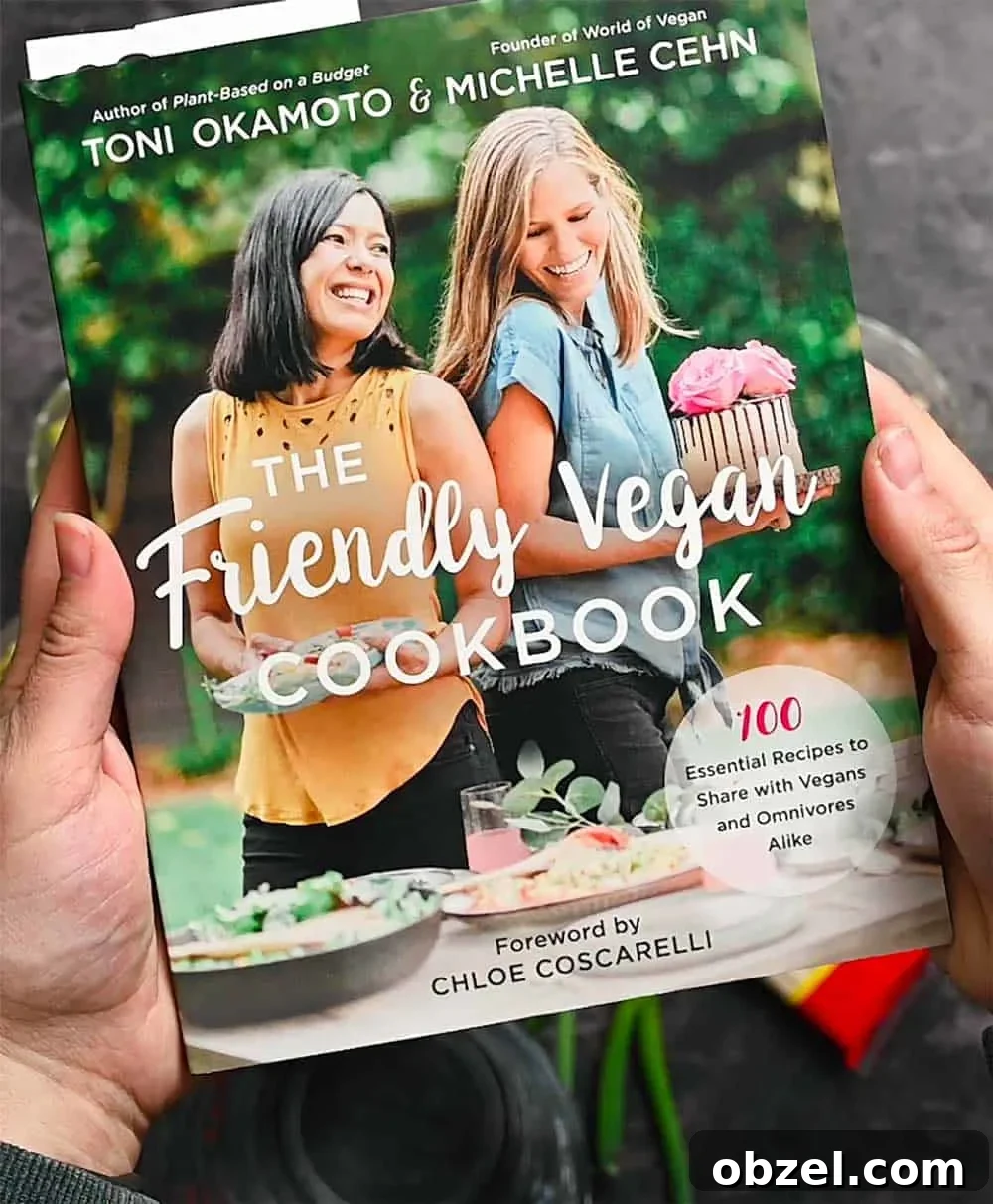 Spicy Vegan Udon Noodle Soup Recipe 3 Hands holding The Friendly Vegan Cookbook