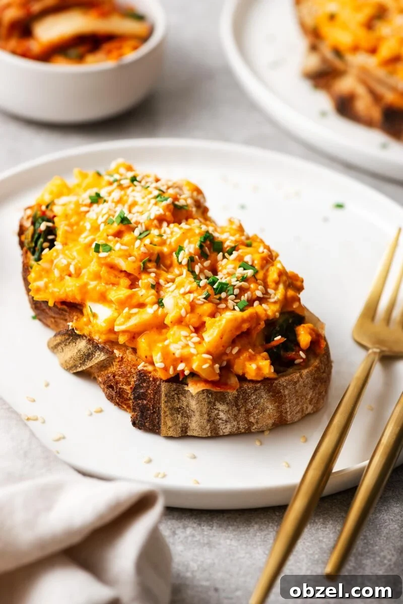 5 Ingredient Thai Green Curry Recipe 13 Gochujang eggs on sourdough toast topped with toasted sesame seeds, chopped chives and more kimchi on the side.