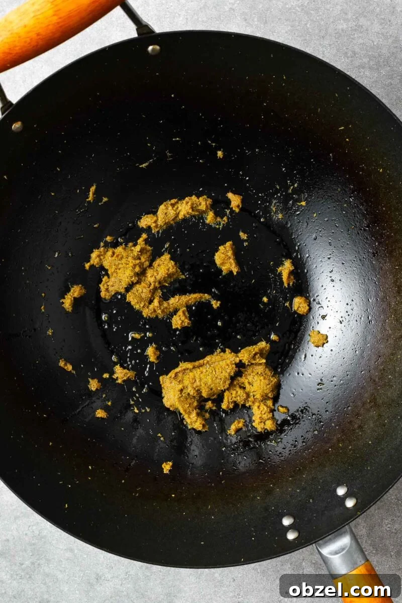 5 Ingredient Thai Green Curry Recipe 4 Frying green curry paste in oil.