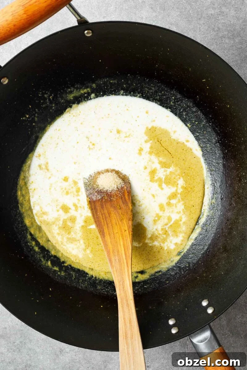 5 Ingredient Thai Green Curry Recipe 6 Green curry sauce seasoned with sugar and fish sauce.