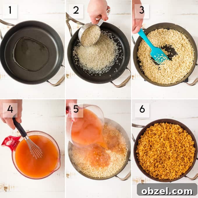 Spanish Rice Recipe with Tomatoes and Garlic 3 Step-by-step collage of making Spanish Rice
