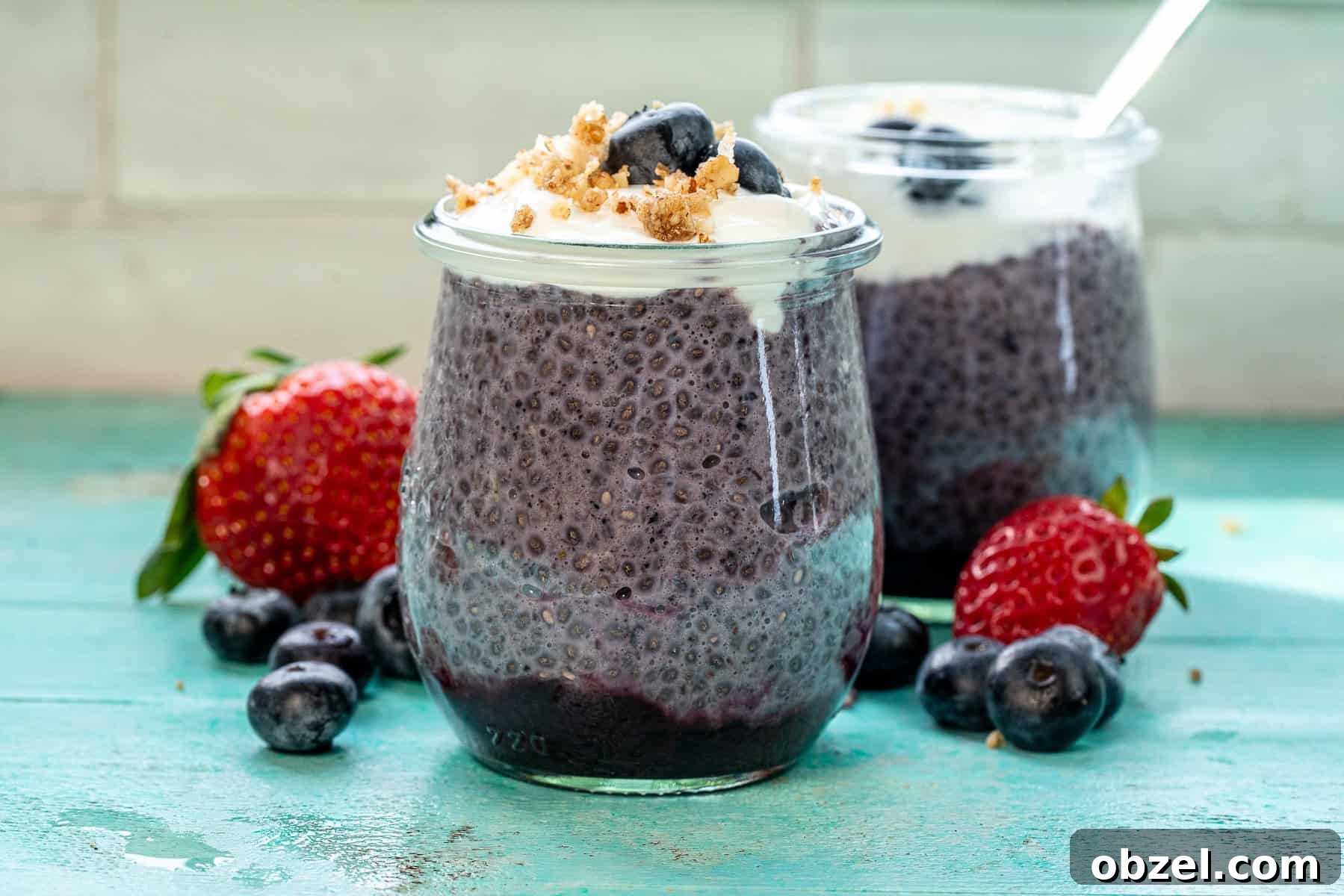 two meal prep breakfasts made with blueberry chia pudding recipe