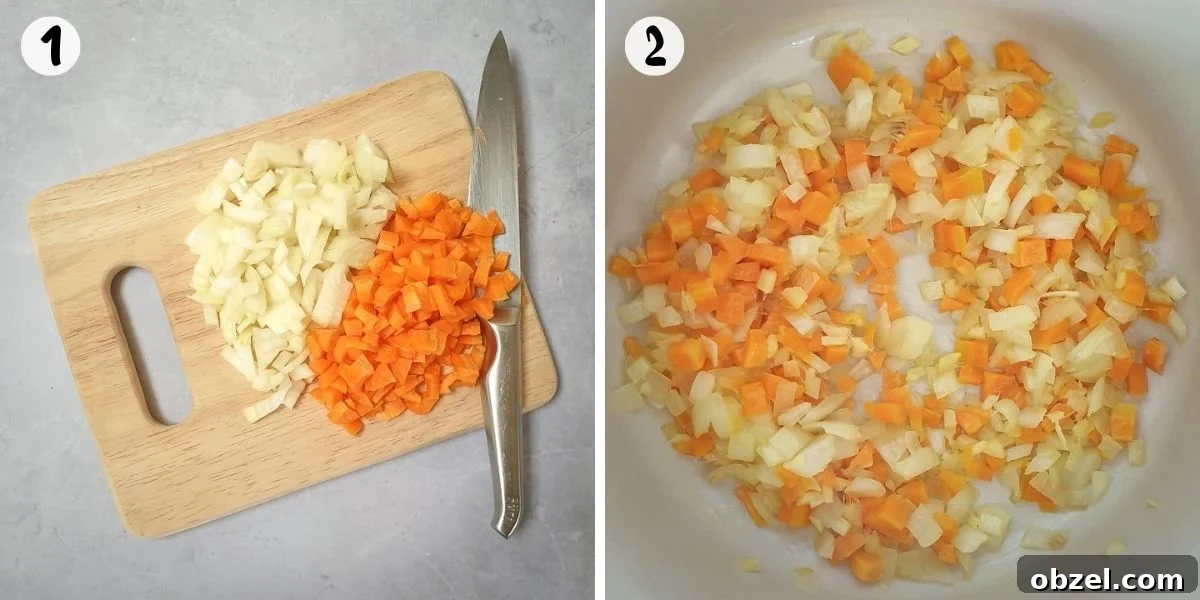Turmeric Lemon Lentil Dal Soup 3 chop onion and carrot