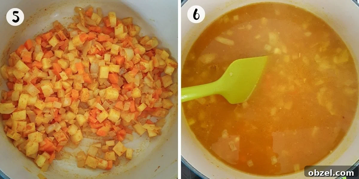 Turmeric Lemon Lentil Dal Soup 5 add turmeric and stock and simmer
