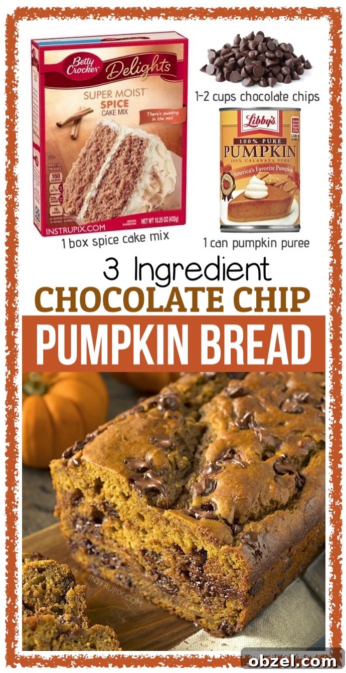 3 Ingredient Pumpkin Chocolate Chip Bread 11 Pumpkin bread fall dessert recipe made with a box of spice cake mix.