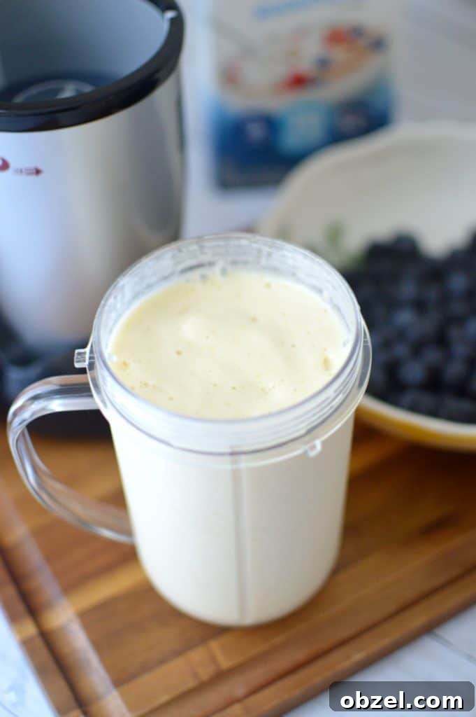 Blended banana pineapple smoothie bowl mixture