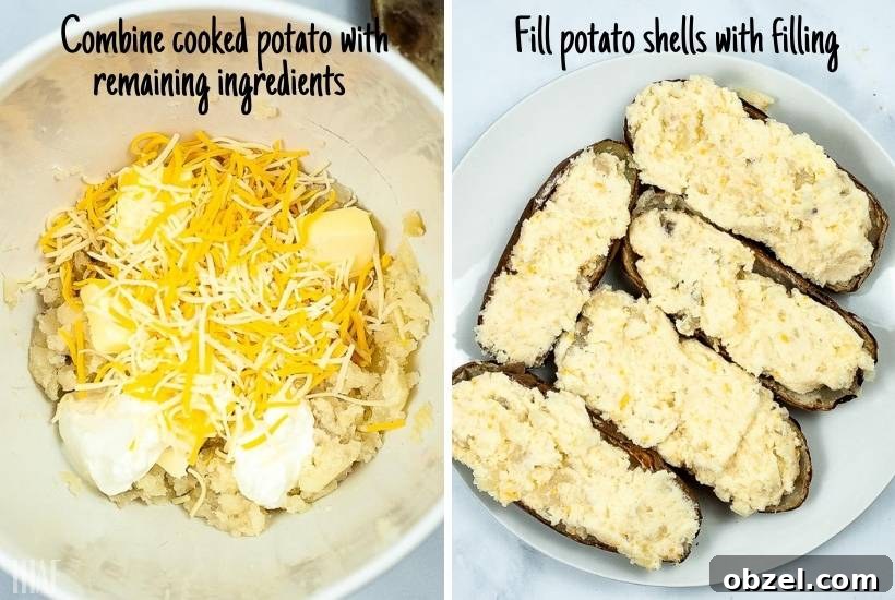 Cheesy Air Fryer Twice-Baked Potatoes 3 making the potato mixture and filling the shells
