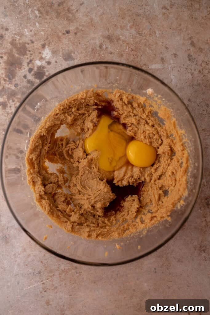 Chewy Peanut Butter Chocolate Chip Cookies 6 unmixed ingredients in a bowl