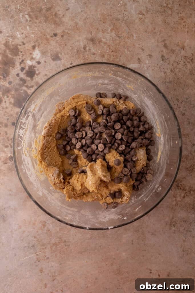 Chewy Peanut Butter Chocolate Chip Cookies 7 unmixed ingredients in a bowl