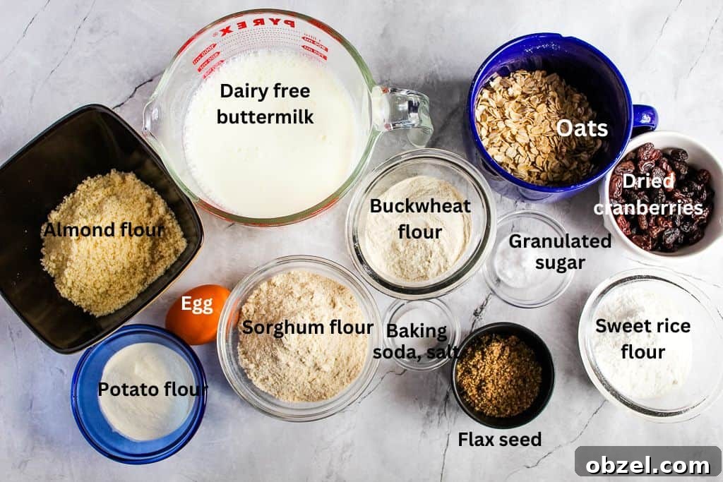 Gluten Free Irish Soda Bread Recipe for Perfect Loaves 3 ingredients for bread measured and labeled on a counter