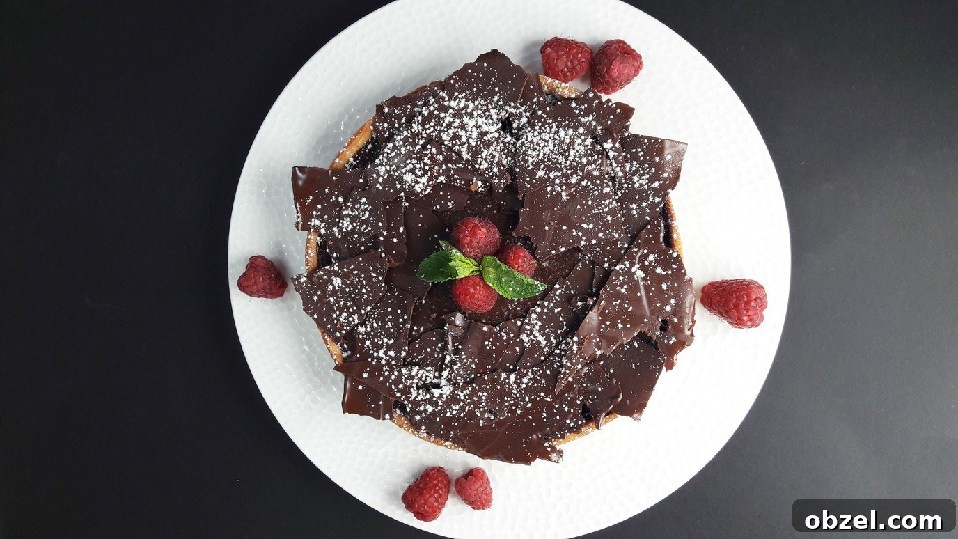 Chocolate Ganache Tart with Raspberry Caramel Shortbread 5 Chocolate ganache and raspberry caramel shortbread tart